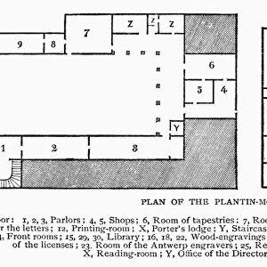 Plan of the Plantin-Moretus Museum, a former printing shop established in the 16th century, at Antwerp, Belgium