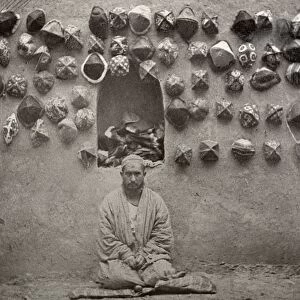 SAMARKAND: HAT VENDOR, c1870. A vendor of hats and yarmulkes at a bazaar in the