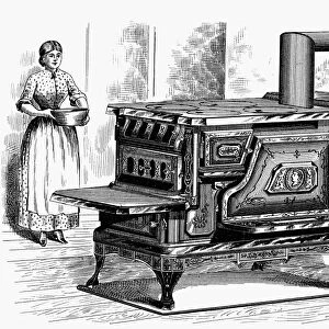 STOVE, 1875. American patent stove with hot water reservoir and warming oven, 1875