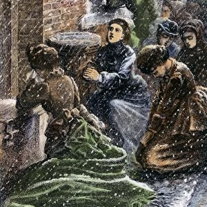 TEMPERANCE, c1880. A praying band of women temperance activists praying in the street outside a saloon from which they have been locked out, c1880. Contemporary line engraving