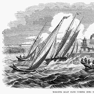 TORONTO: YACHTING, 1853. Toronto Boat Club coming into the harbor. Wood engraving, English, 1853