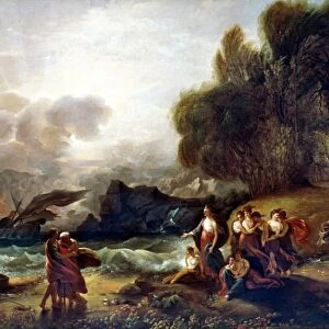 WEST: TELEMACHUS. Telemachus and Calypso. Oil on canvas, c1809, by Benjamin West