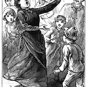 WOMAN PREACHING, 1888. Crazed by religion. Sad effects of the work of the Salvation Army recently exhibited at Boston, Mass. Line engraving, American, 1888