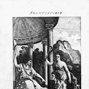 WOMENs RIGHTS, 1792. Allegorical depiction of a woman presenting the seated figure of Liberty with a copy of Mary Wollstonecrafts A Vindication of the Rights of Woman. Engraved frontispiece from the first volume of The Ladys Magazine, printed at Philadelphia, December 1792