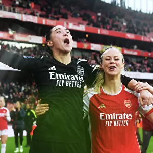 Arsenal Women Celebrate Victory Over Chelsea in 2023-24 Barclays Women's Super League