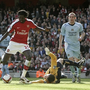 Emmanuel Adebayor rounds Shay Given