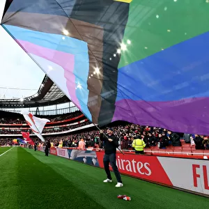 Pride Unites: Arsenal Fans Wave Rainbow Flags at Emirates Stadium during Arsenal vs. Brentford, Premier League 2021-22