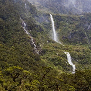 A waterfall in Doubtful Sound, Southland in New Zealand