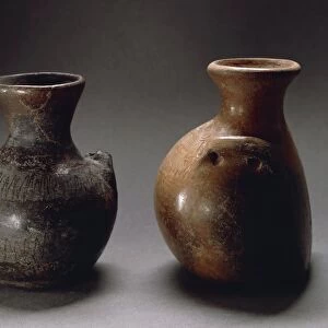 Ceramic flat faced flask, from Sardinia region, Italy