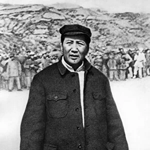 Chairman mao at the drill grounds in yenan in 1944
