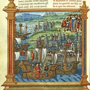 France, Burgundian Wars, King Edward IV of England landing at Calais, miniature, 1524, From Memoires by Philippe de Commynes (1445-1511)