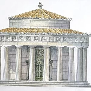 Greece, Delphi, Reconstruction of Tholos of Marmaria, illustration