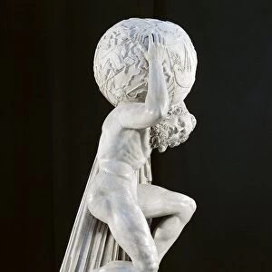 Greek civilization, Marble statue of Atlas kneeling with celestial sphere on his shoulder, known as Farnese Atlas, Roman copy after Greek original