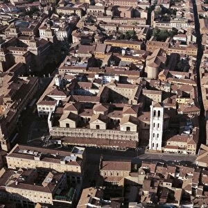 Italy, Emilia Romagna Region, Ferrara, aerial view of Renaissance city