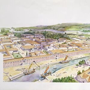 Italy, Friuli-Venezia Giulia, Reconstruction of port of Aquileia, illustration