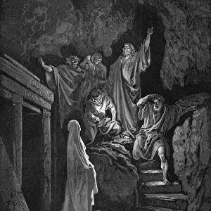Jesus raising Lazarus from his tomb. John 2: 43 From Gustave Dore illustrated Bible 1865-1866