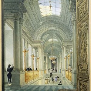 Paris. The grand staircase in Tuileries Palace, by Eugene Viollet Le Duc, Circa 1840, watercolor painting