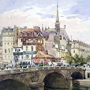 Paris by the Pont Saint-Michel, Watercolour. Charles Claude Pyne (1802-1878) English landscape