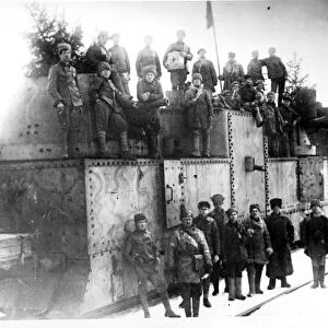 Red army soldiers near an armored train during the kronshtadt revolt in 1921