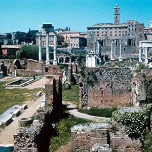 Ruins of Forum, Rome with House of the Vestals on left