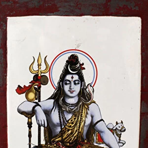 Shiva image on a ceramic tile on a bathing ghat in Rishikesh