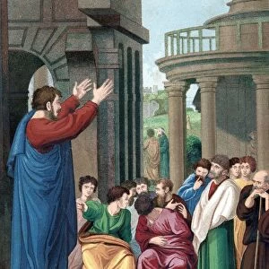 St Paul the Apostle preaching to the Athenians. Bible Acts. Chromolithograph c1860