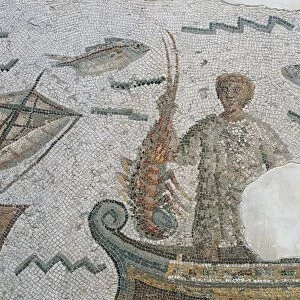 Tunisia, Dougga, Mosaic depicting lobster fishing from Ulysses and the Sirens island