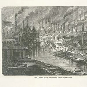 UK, Swansea, copper foundries, engraving from Le tour du monde (Tour of World), 19th century