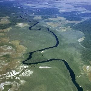 Venezuela, Guayana, Amazonas, Orinoco river flows through forest, aerial view
