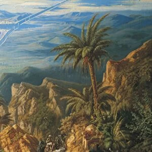 View of Suez Canal, Detail: Caravans and Palm Trees, by Albert Rieger, Oil on canvas