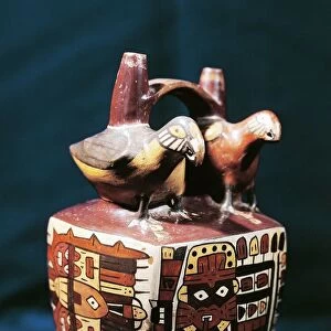 Zoomorphic polychrome terracotta vessel of mythological subject, Peru, Nazca culture