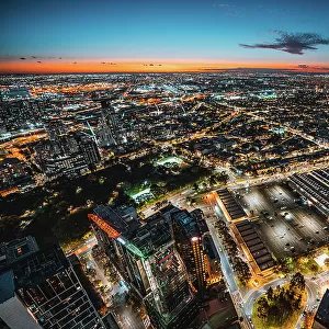 Aerial view of Melbourne city at dusk