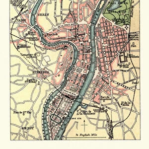 Antique Map of Lyons, Paris, France, 1890s, 19th Century