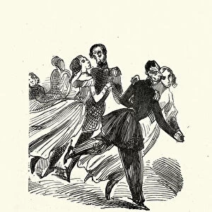 Caricature of couple dancing at a grand ball, Victorian cartoon, Gustave Dore