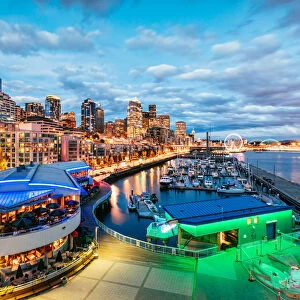 Harbor and city at sunset, Seattle, USA