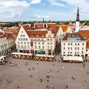 High angle view of Tallinn main square, Estonia