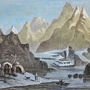 Landscape at the Strait of Magellan, Tierra del Fuego, Chile, Historic, digitally restored reproduction from a 19th-century original