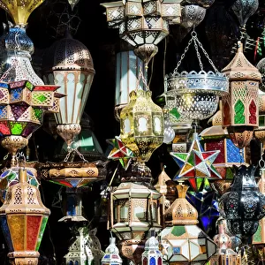 Oil lamps on sale at a market in the Medina, Marrakech, Marrakech-Tensift-Al Haouz, Morocco
