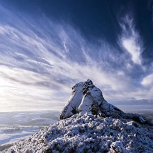 The Pinnacle of Ramshaw Rocks in winter, located between Buxton and Leek in the Peak District National park. UK