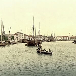 Port of Swinemuende, formerly Pomerania, Germany, today Swinoujscie in Poland, Historic, digitally restored reproduction of a photochrome print from the 1890s