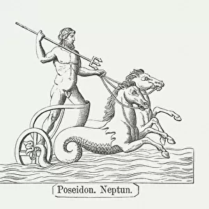 Poseidon, or Neptune, Greek Roman mythology, wood engraving, published 1878