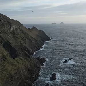 Skellig michael and little skellig viewed from the cliffs above cahersiveen on the ring of skelligs