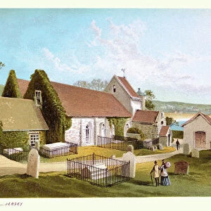 St Brelade's Parish Church, Jersey, Channel Islands, Victorian landscape art 19th Century