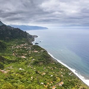 View over the cliffs near Arco de Sao Jorge, Terras de Forca, Sao Jorge, Madeira, Portugal