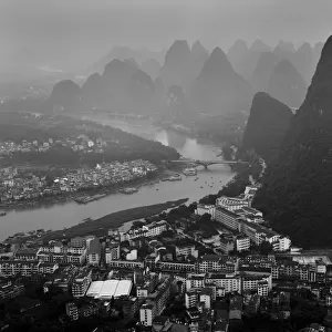 Yangshuo in black and white tone