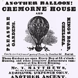 Advert for balloon ascent, Cremorne Gardens, Chelsea (engraving)