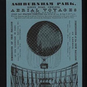 Advertisement for tethered balloon ascents from Ashburnham Park, Kings Road, Chelsea, London, c1868 (litho)