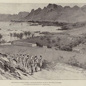 The Advance towards Dongola, Soudanese Relieving Guard at the Fort of Akasheh (litho)
