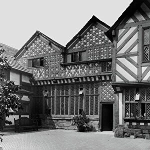 Agecroft Hall, the entrance front, from England's Lost Houses by Giles Worsley (1961-2006) published 2002 (b/w photo)