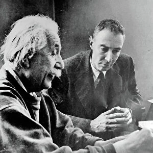 Albert Einstein and Robert Oppenheimer, 1947 (b/w photo)